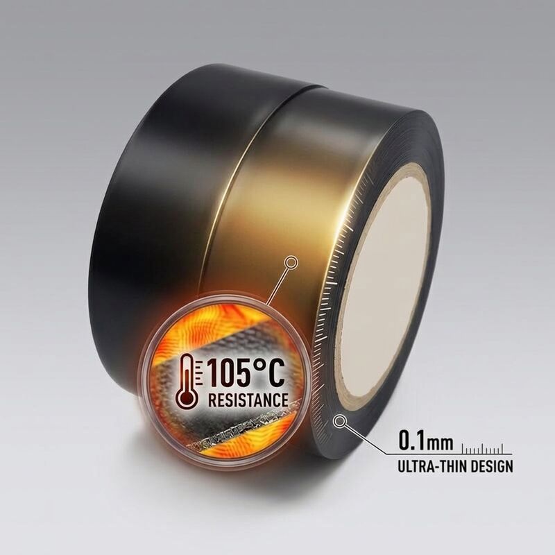 0.1mm Black Insulation PVC Tape Non Lifting for Wire Harness Wrapping High Temperature